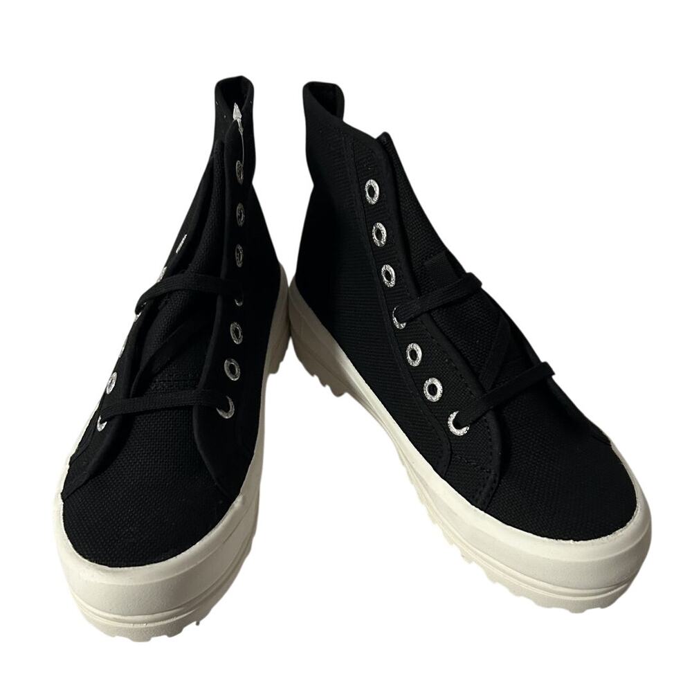 NIB Superga Unisex Black Canvas Lace Up High-Top Sneaker Boots-Men 5-Women 6.5